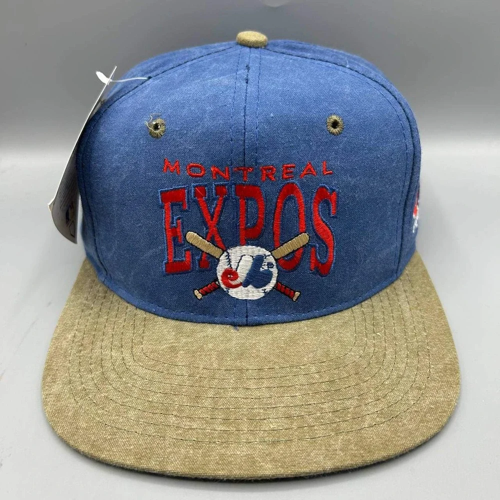 Vintage Montreal Expos Hat Men Blue Brown Signatures MLB Snap Back Cap New